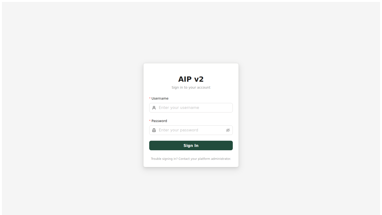 AIP sign-in page with username and password fields and a Sign In button.