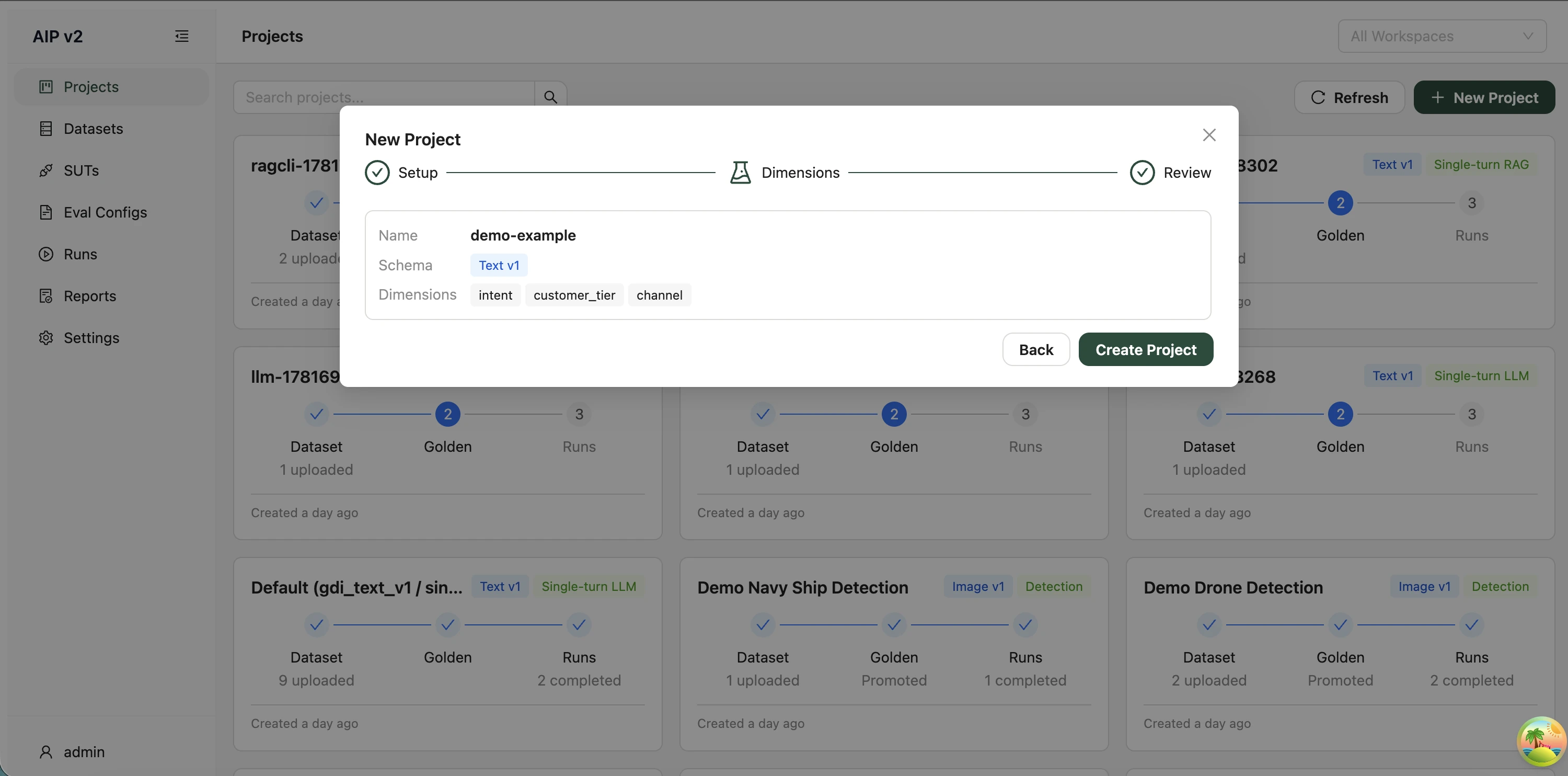 New Project wizard — Step 3: Review