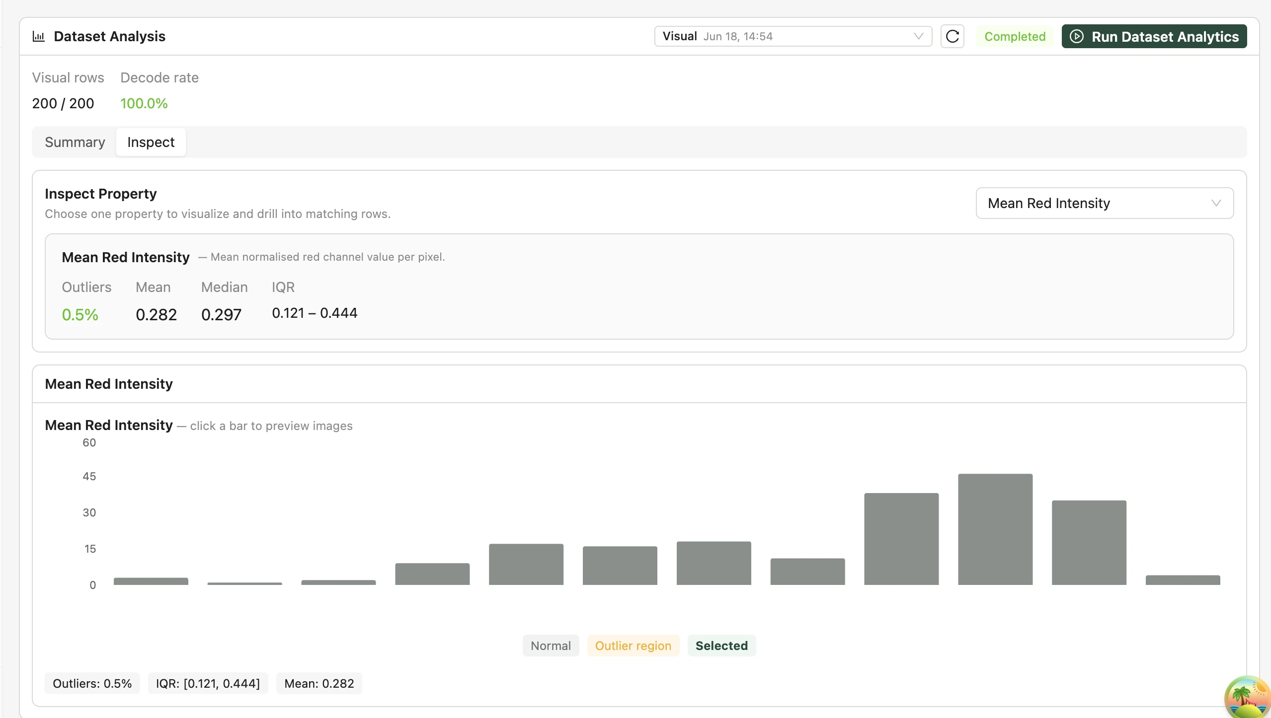 Dataset Analysis Inspect view with bounding-box overlays