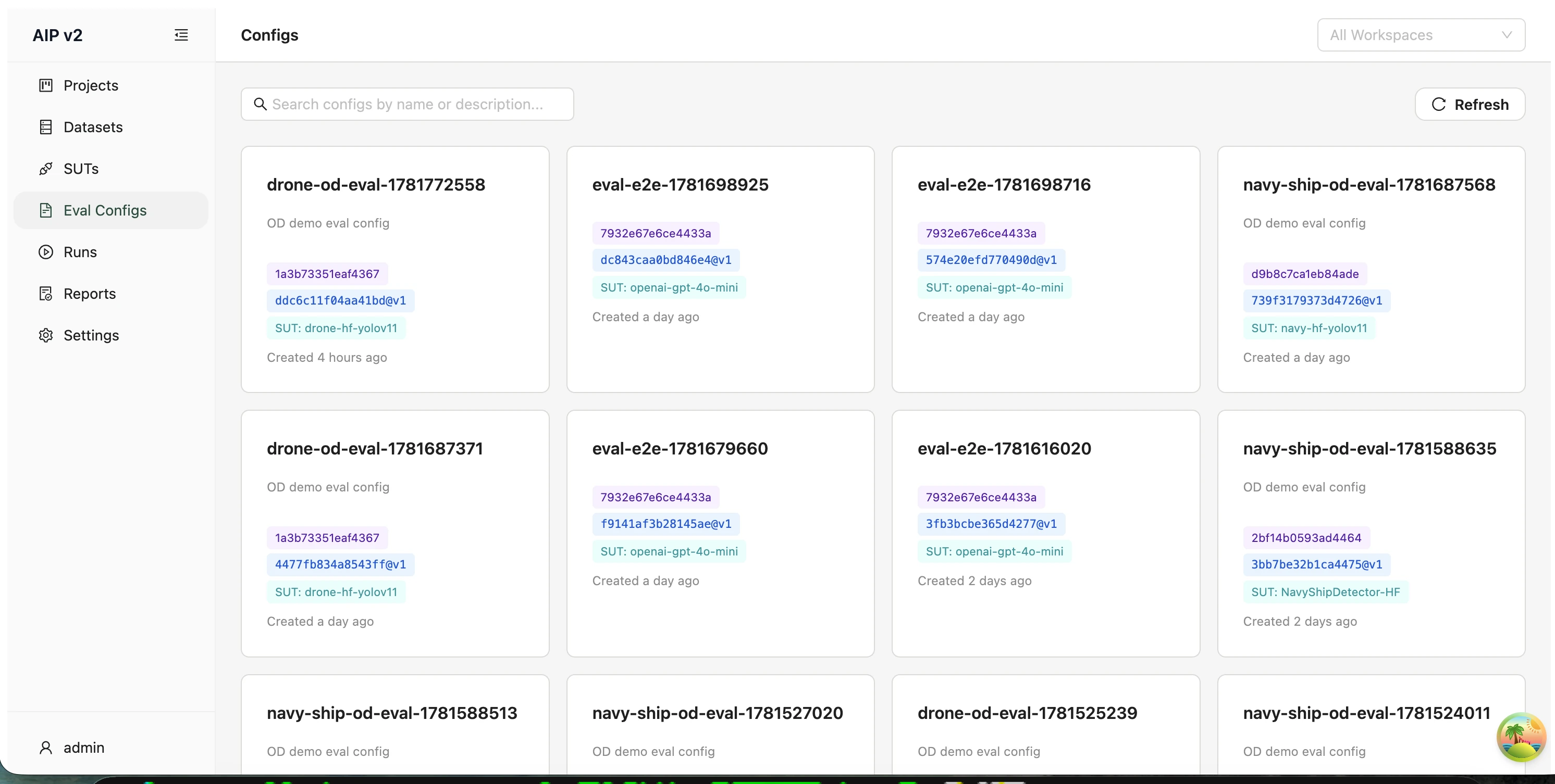 The Eval Configs list