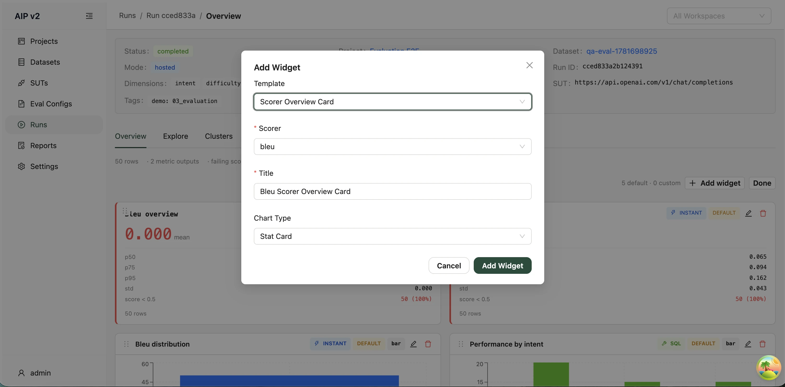 Overview dashboard in edit mode