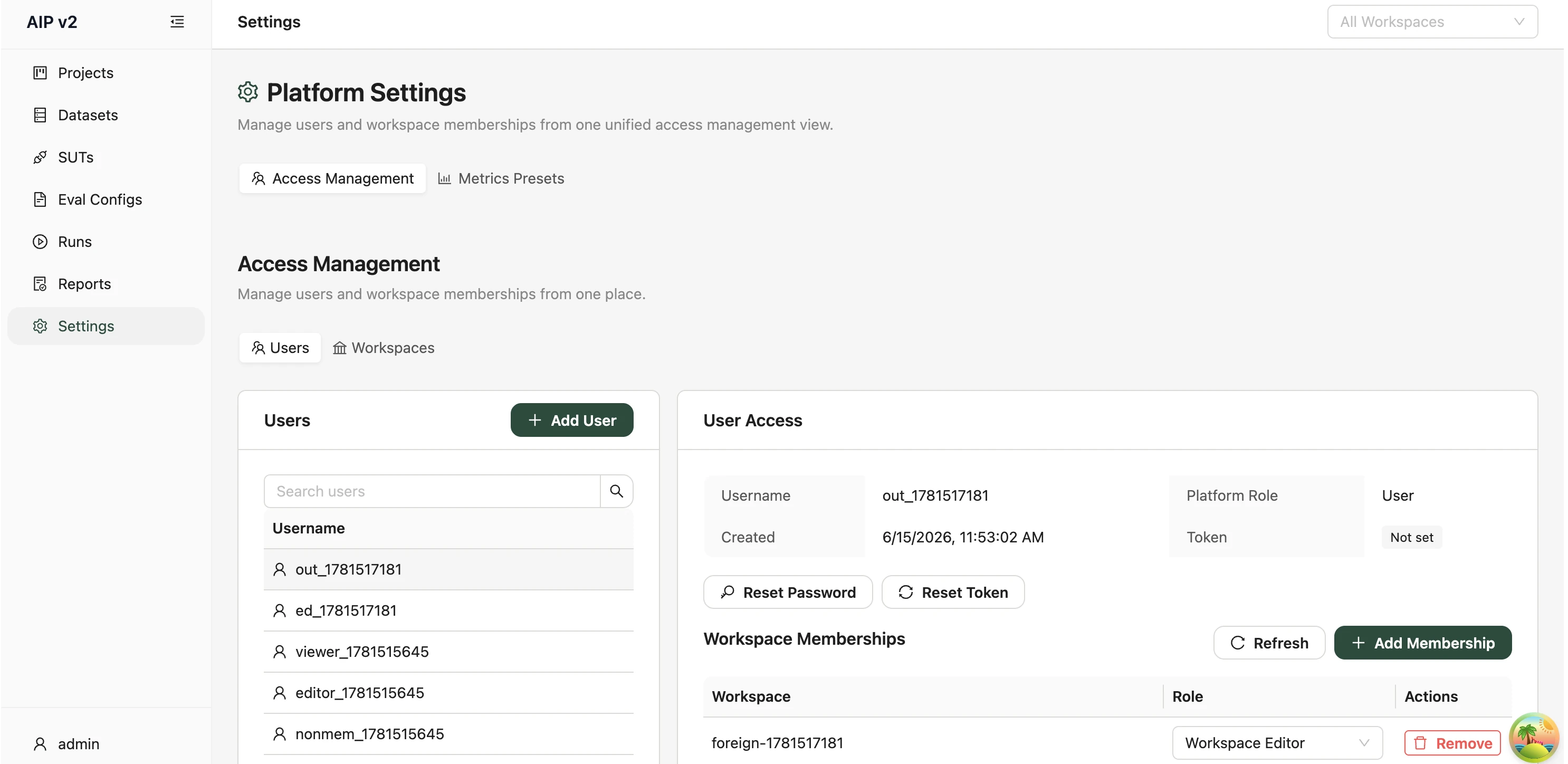 Settings — Access Management