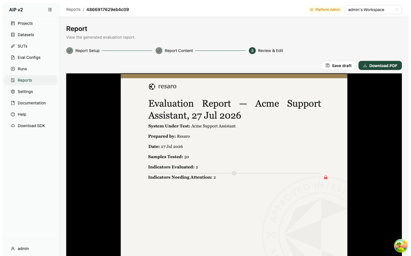 The on-platform report editor
