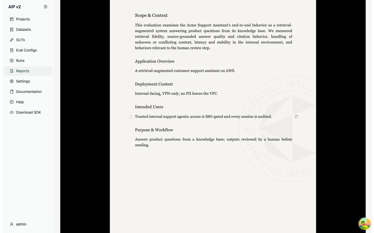 Editing a paragraph in the report editor