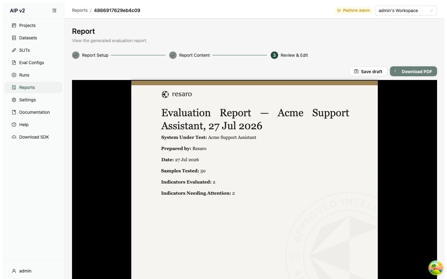 Downloading the exported PDF